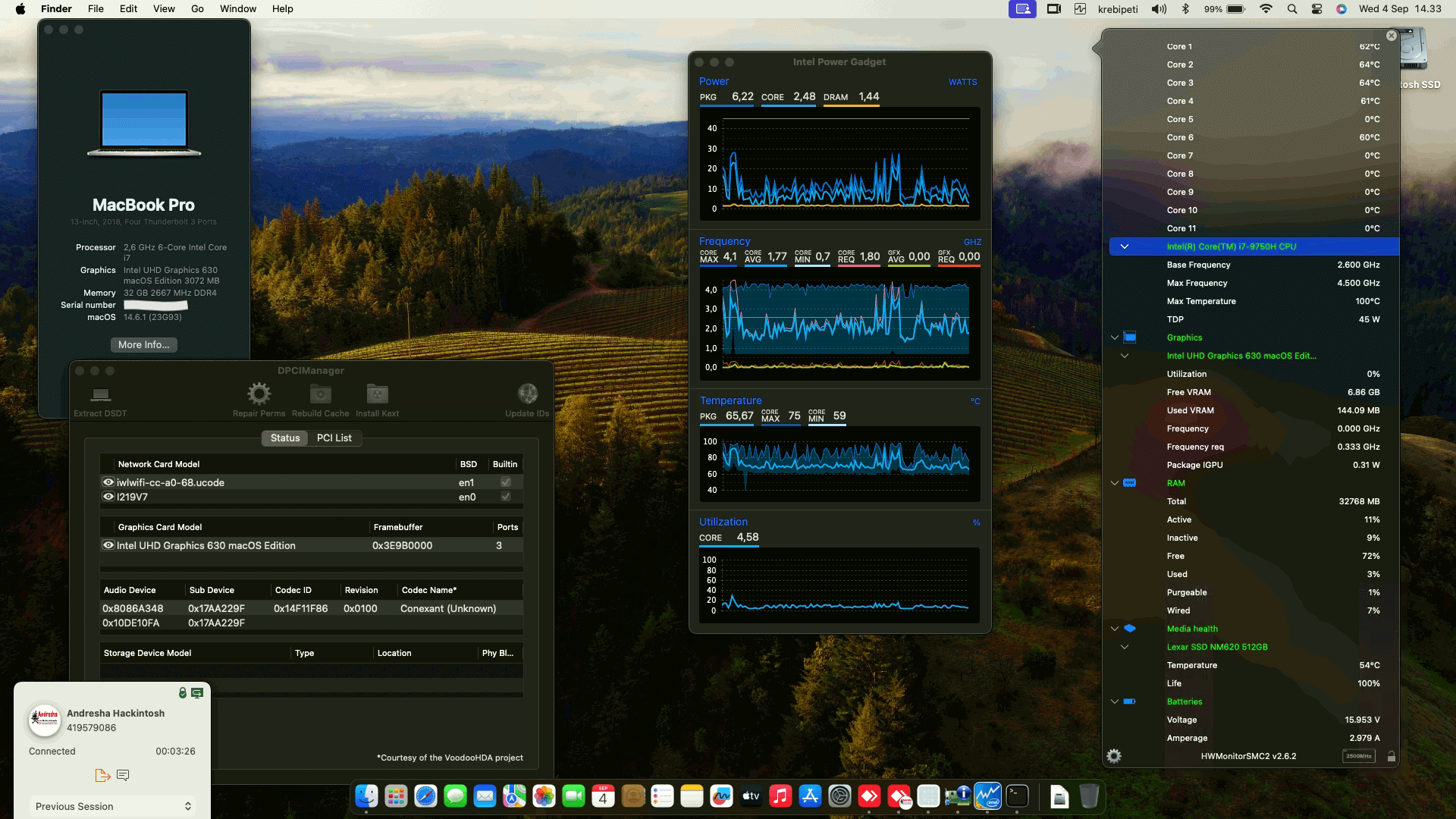 Success Hackintosh macOS Sonoma 14.6.1 Build 23G93 in Lenovo Thinkpad X1 Extreme Gen 2